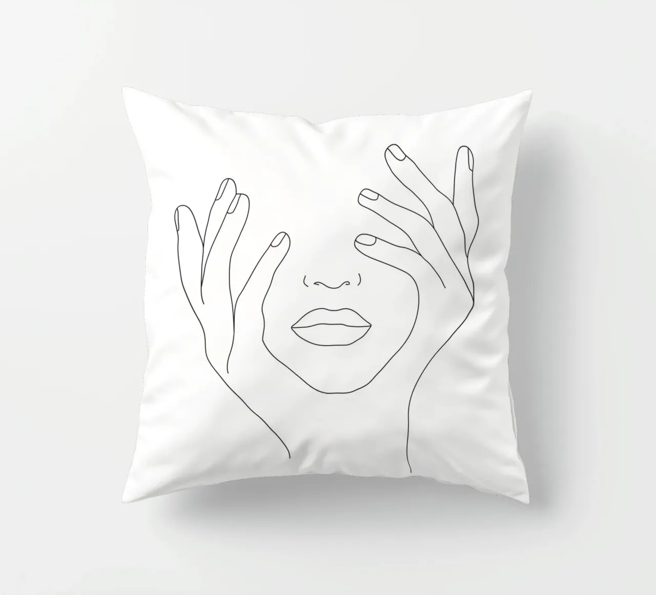 Minimal Line Art Woman with Hands on Face cuscino da Nadjaa