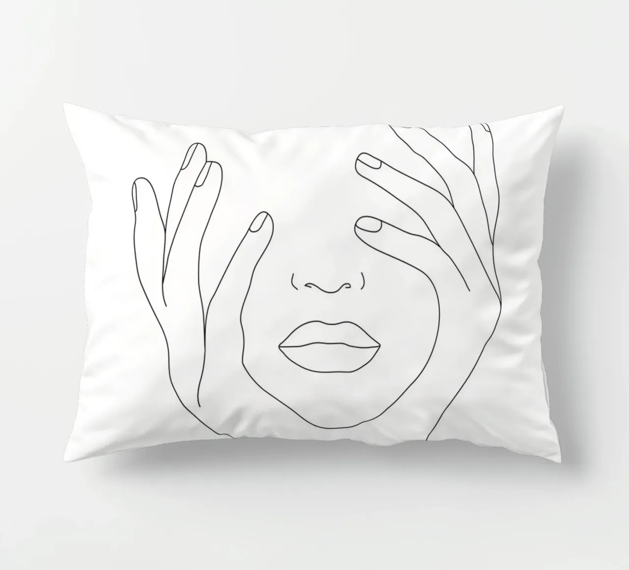 Minimal Line Art Woman with Hands on Face cuscino da Nadjaa