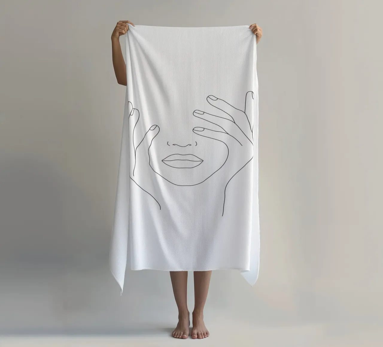 Minimal Line Art Woman with Hands on Face telo mare da Nadjaa