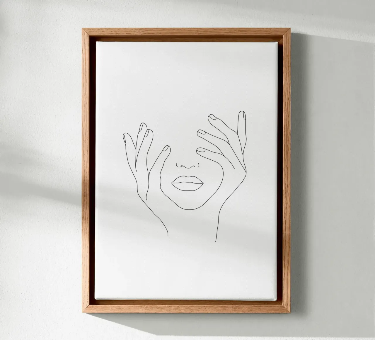 Minimal Line Art Woman with Hands on Face tela con Cornice a cassetta da Nadjaa