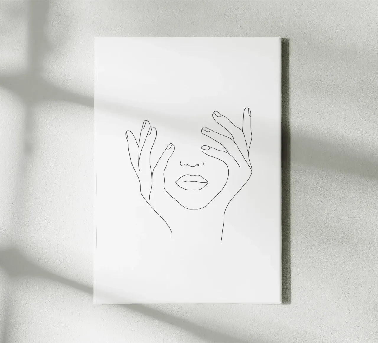 Minimal Line Art Woman with Hands on Face tela con Cornice a cassetta da Nadjaa