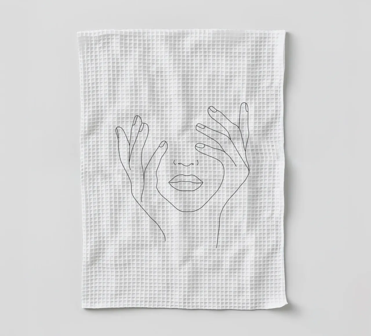 Minimal Line Art Woman with Hands on Face canovaccio da cucina da Nadjaa