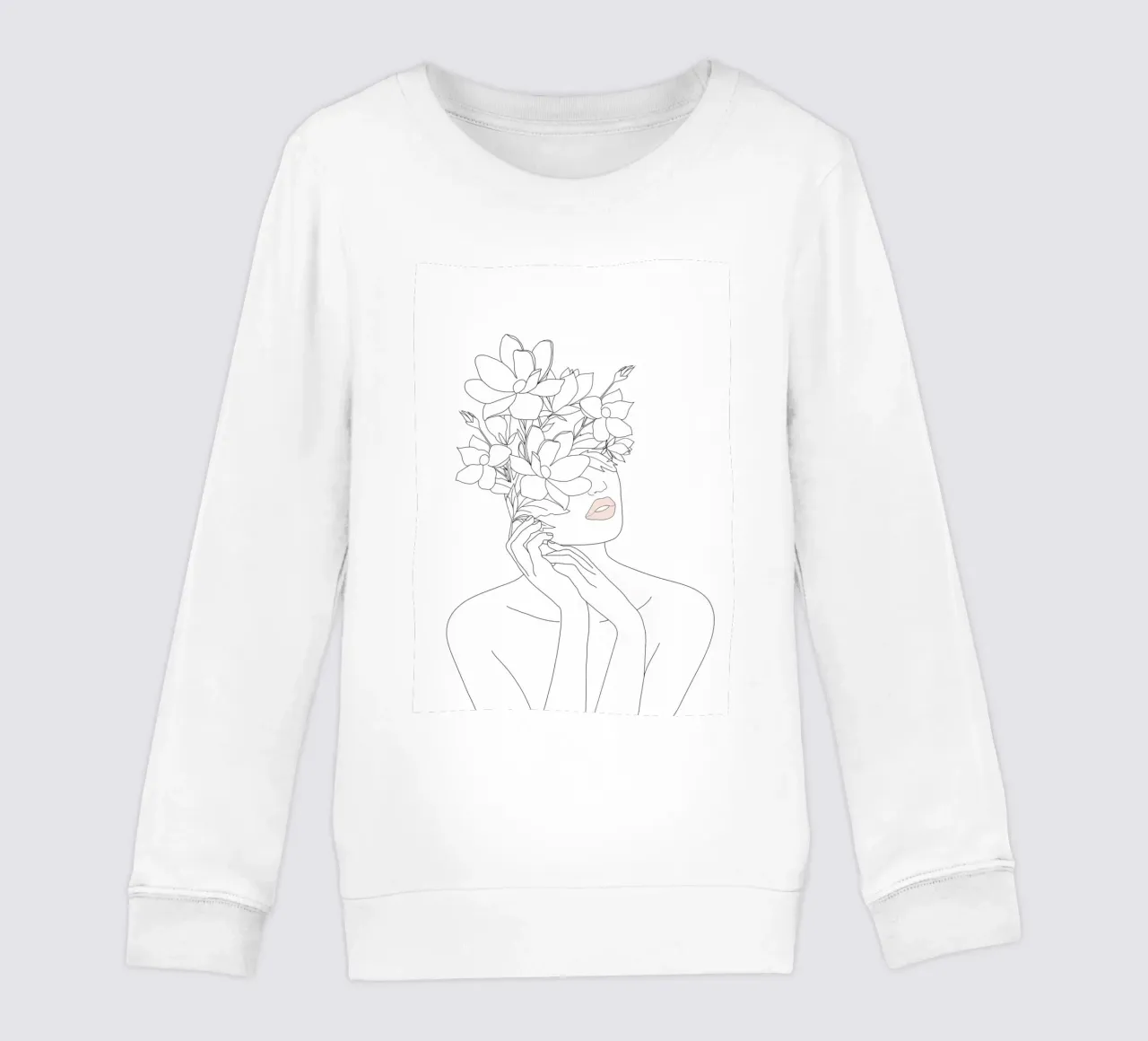 Minimal Line Art Woman with Magnolia felpa bambino da Nadjaa