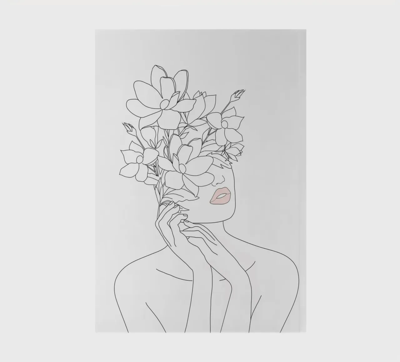 Minimal Line Art Woman with Magnolia notebook by Nadjaa