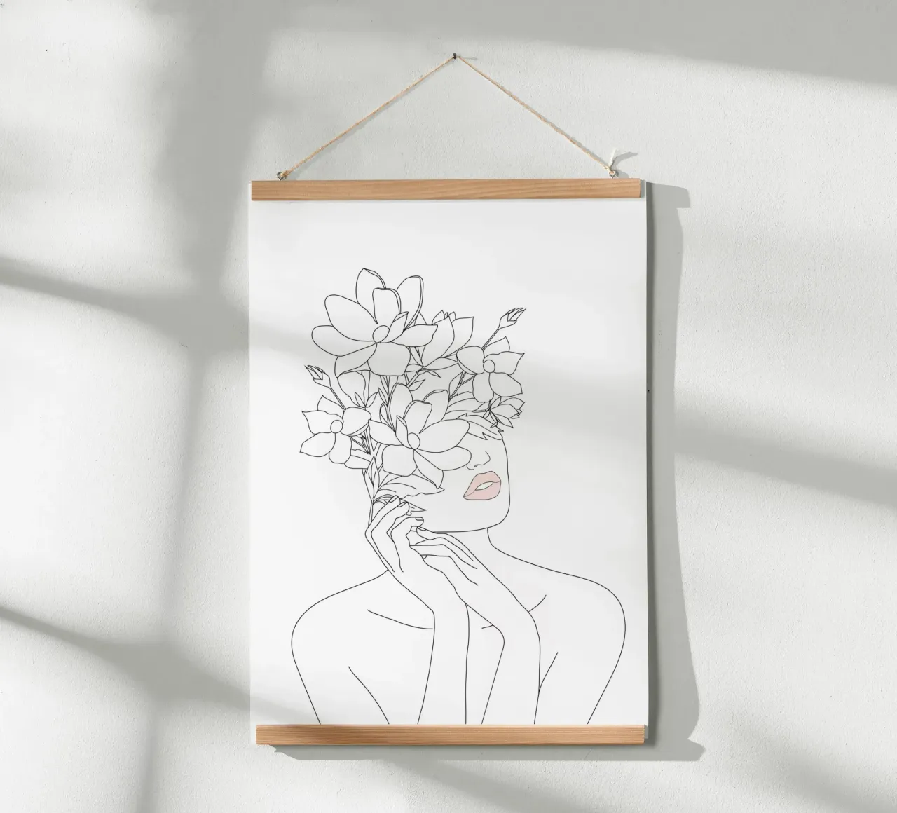 Minimal Line Art Woman with Magnolia poster da Nadjaa