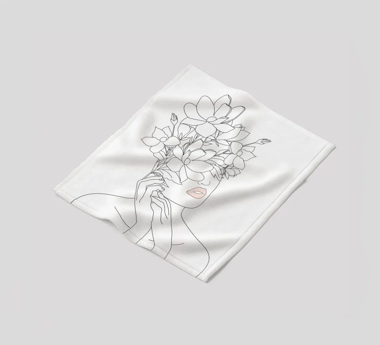 Minimal Line Art Woman with Magnolia coperta in pile da Nadjaa