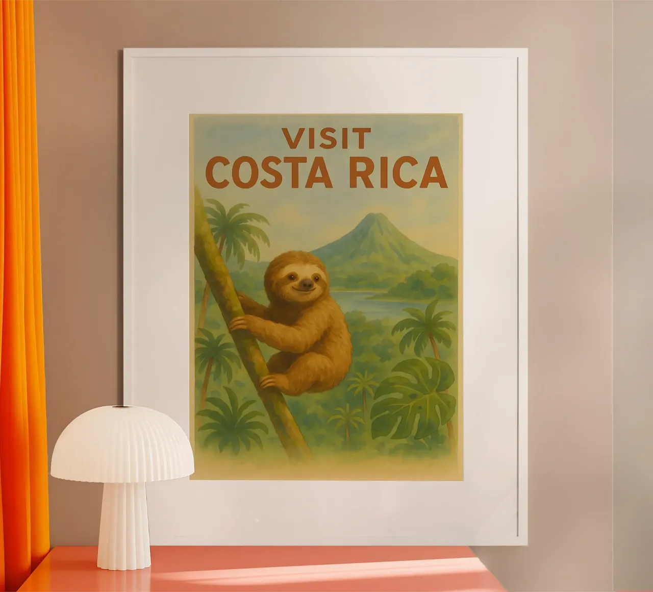 Poster di viaggio del Costa Rica con un simpatico bradipo poster da flufftee