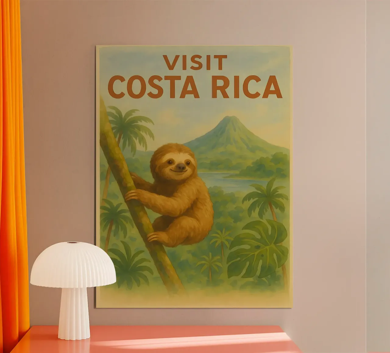 Poster di viaggio del Costa Rica con un simpatico bradipo poster da flufftee