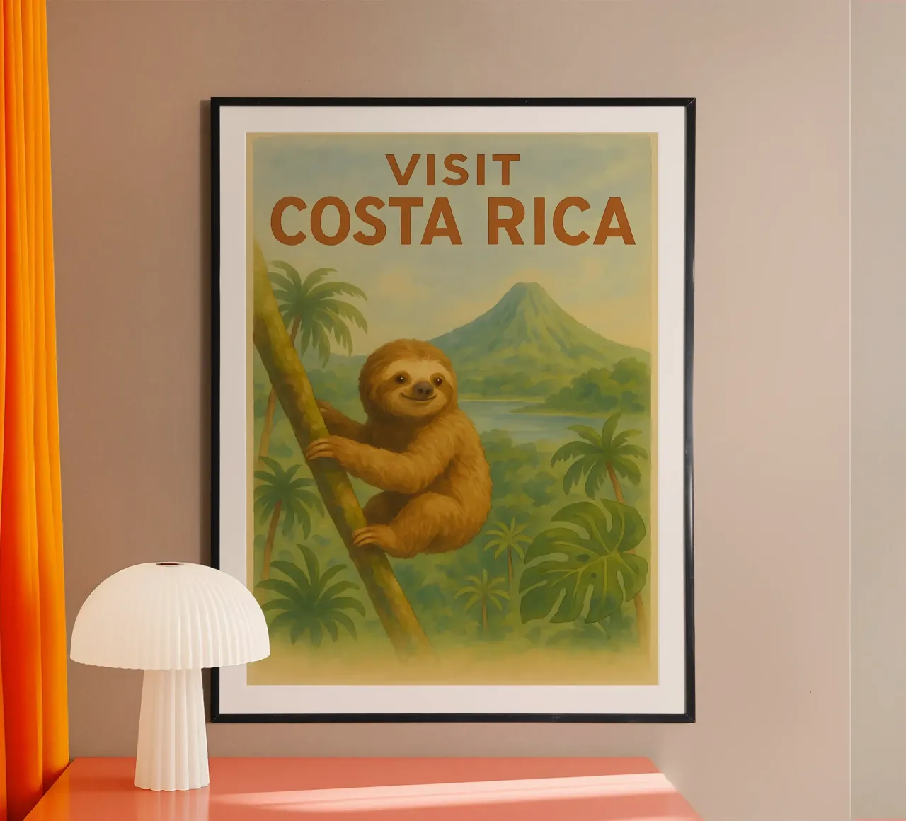 Poster di viaggio del Costa Rica con un simpatico bradipo poster da flufftee