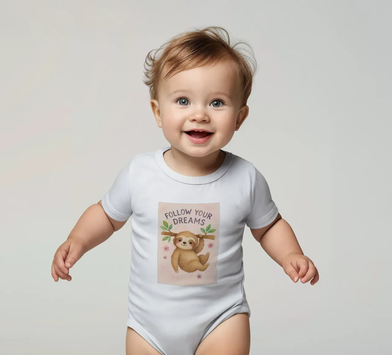 Cute Sloth "Follow Your Dreams" Art short-sleeve baby romper by flufftee
