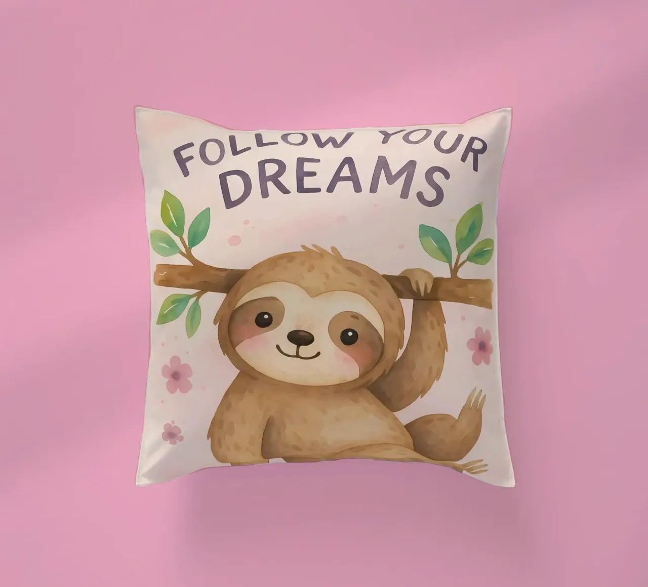 Arte "Segui i tuoi sogni" di un simpatico bradipo cuscino da flufftee