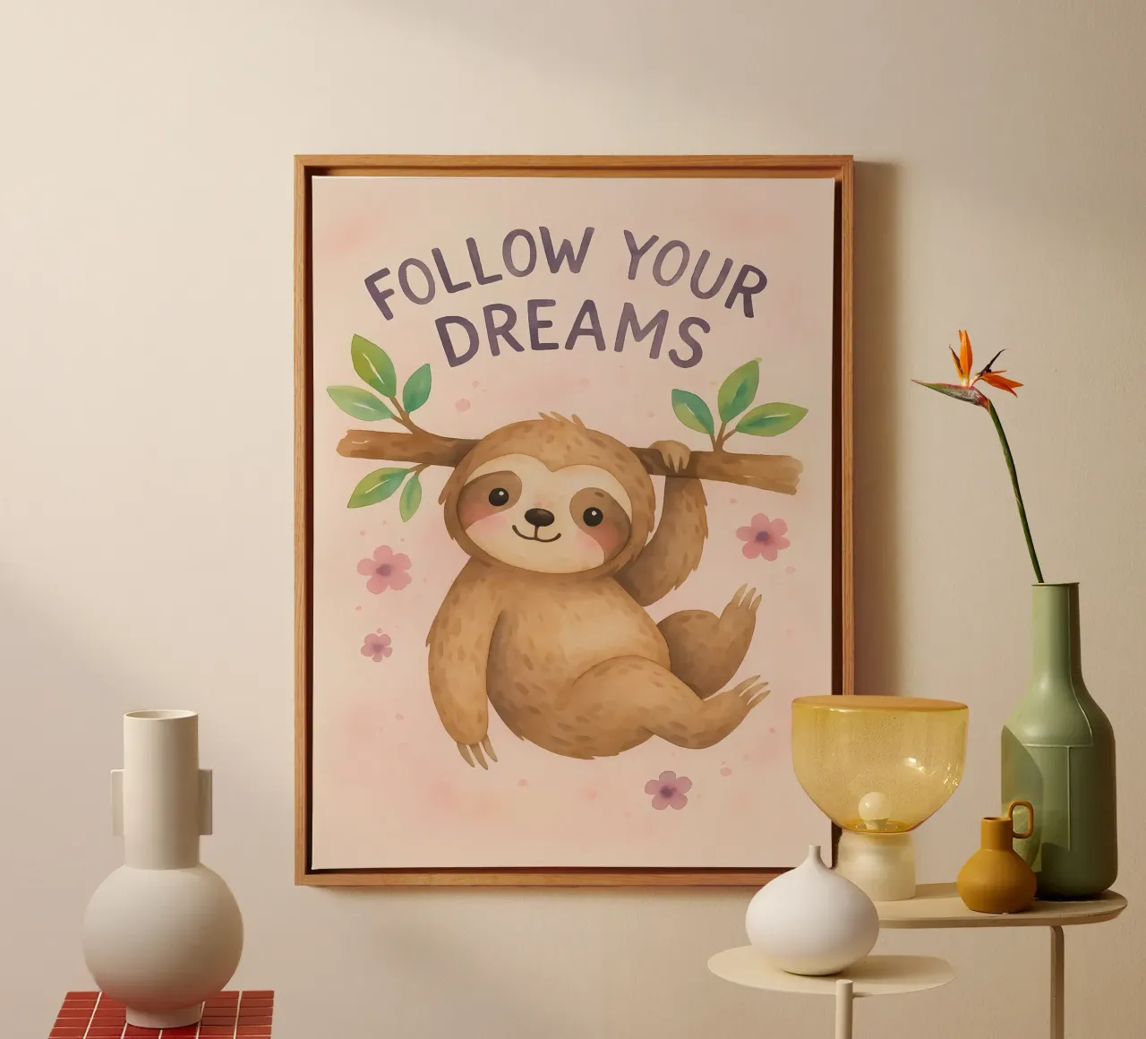 Cute Sloth "Follow Your Dreams" Art canvas by flufftee