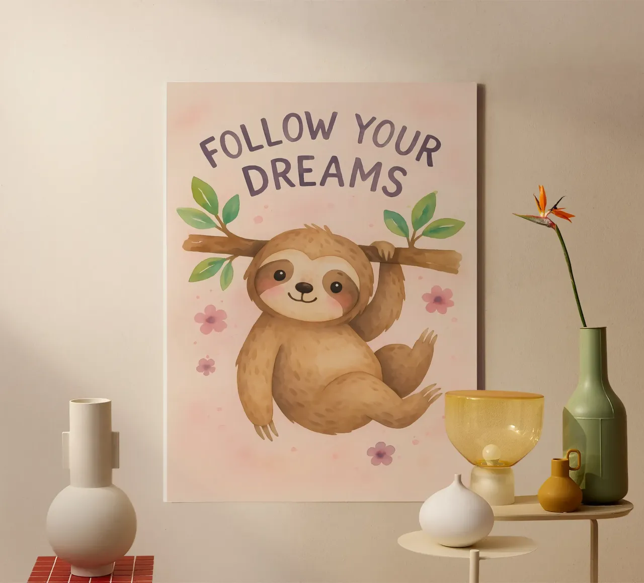Cute Sloth "Follow Your Dreams" Art canvas by flufftee