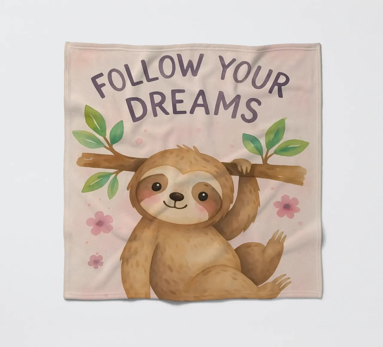 Arte "Segui i tuoi sogni" di un simpatico bradipo coperta in pile da flufftee