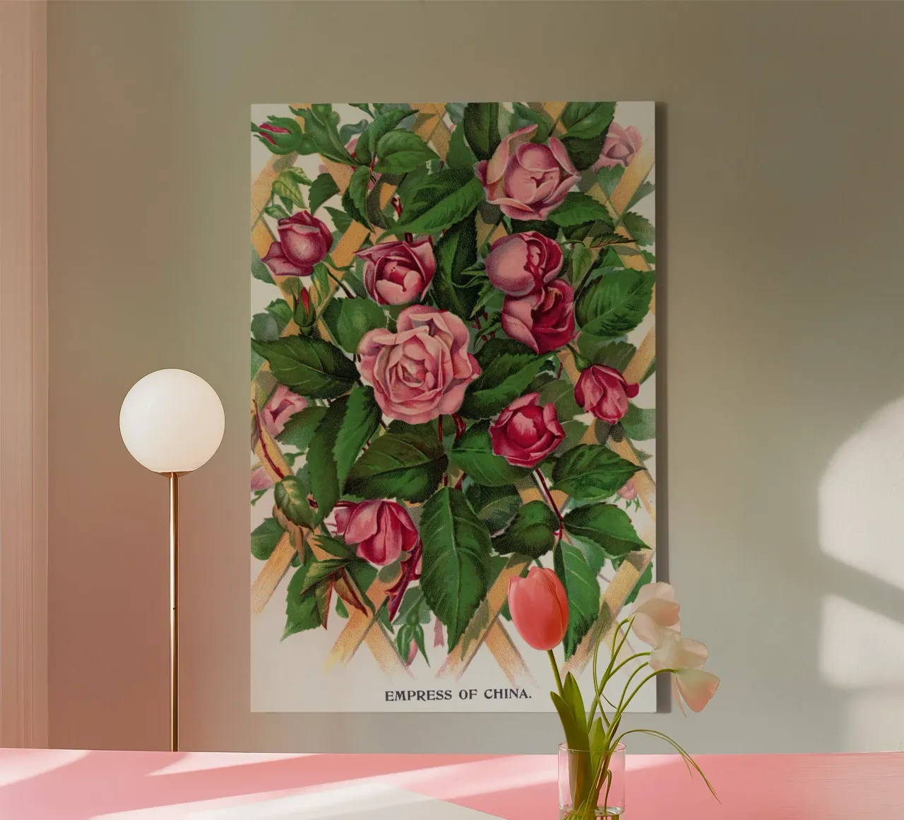 Empress of China rose tela con Cornice a cassetta da vintageshop