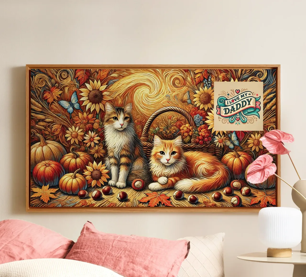 I LOVE MY DADDY IN AUTUMN, Kittycat Edition tela con Cornice a cassetta da Vintage Van Gogh