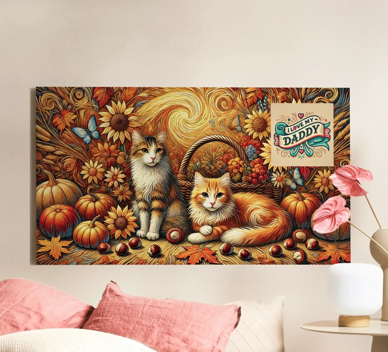 I LOVE MY DADDY IN AUTUMN, Kittycat Edition tela con Cornice a cassetta da Vintage Van Gogh