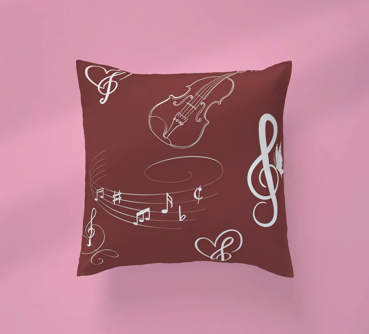 Design musicale con cuore, violino e farfalla - Bordeaux cuscino da StrindesignStudio