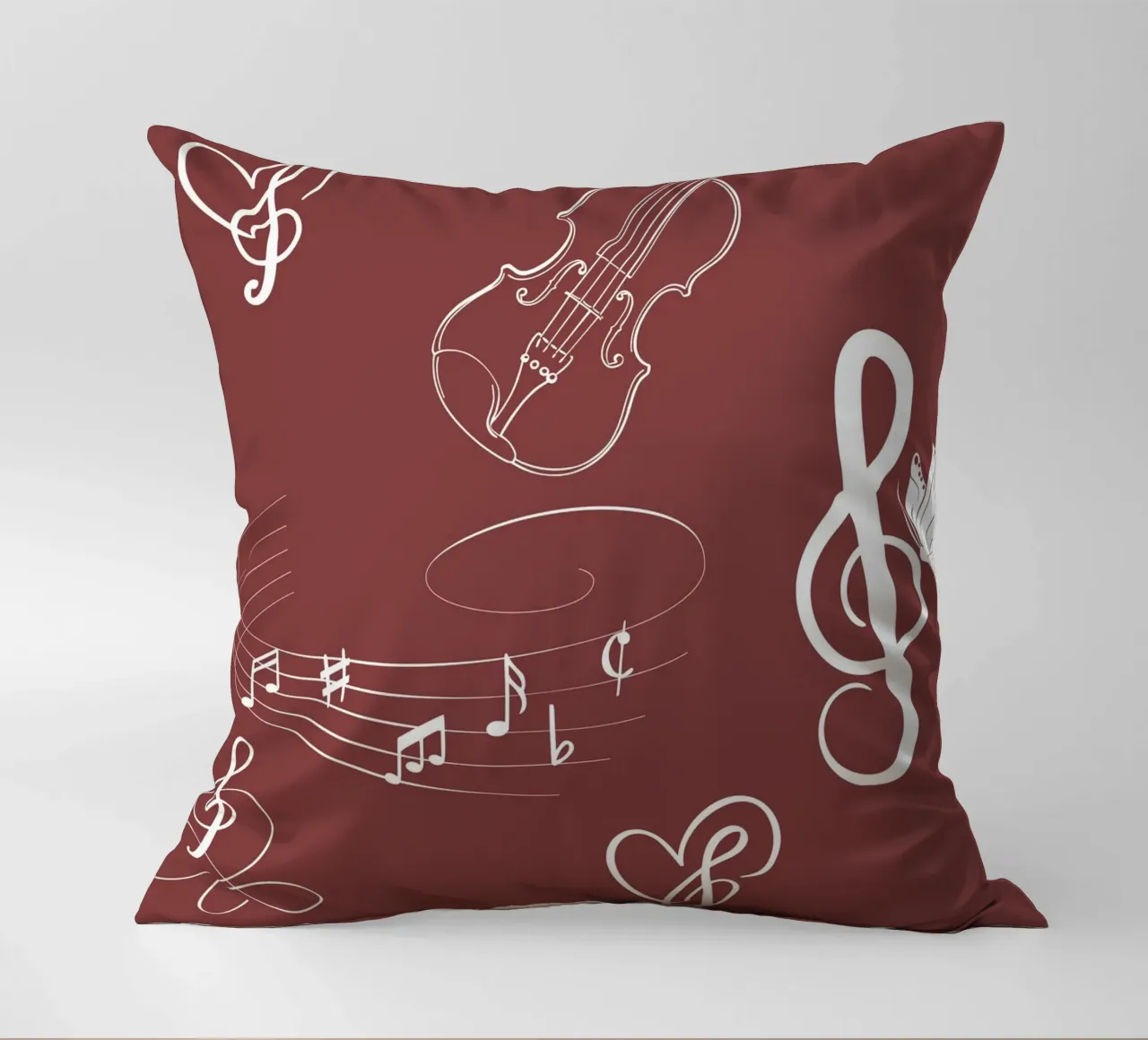 Design musicale con cuore, violino e farfalla - Bordeaux cuscino da StrindesignStudio