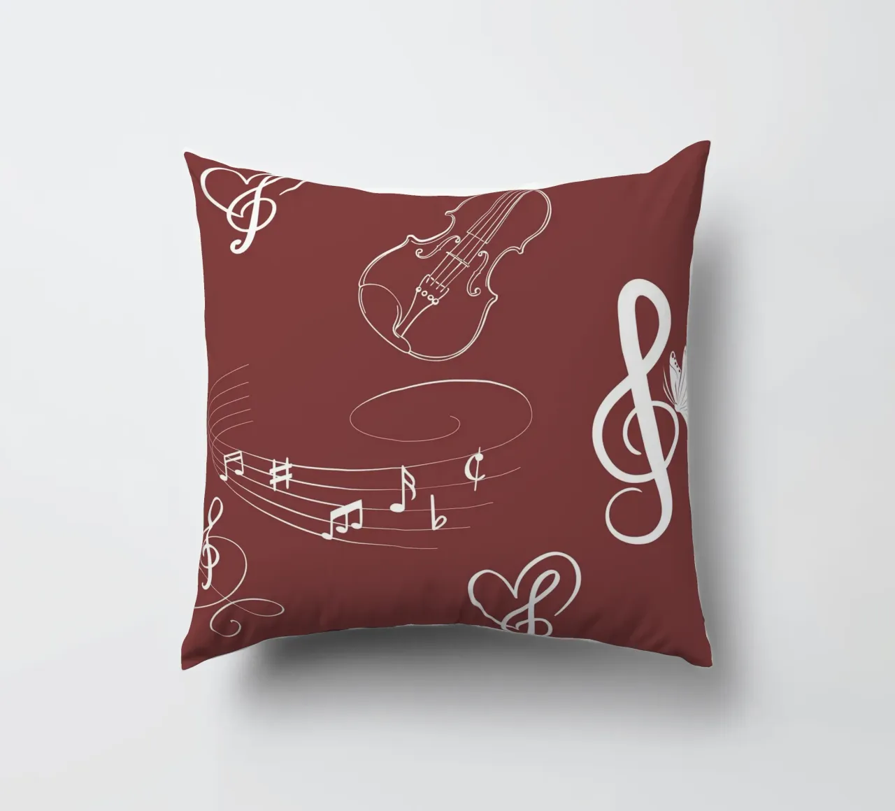 Design musicale con cuore, violino e farfalla - Bordeaux cuscino da StrindesignStudio