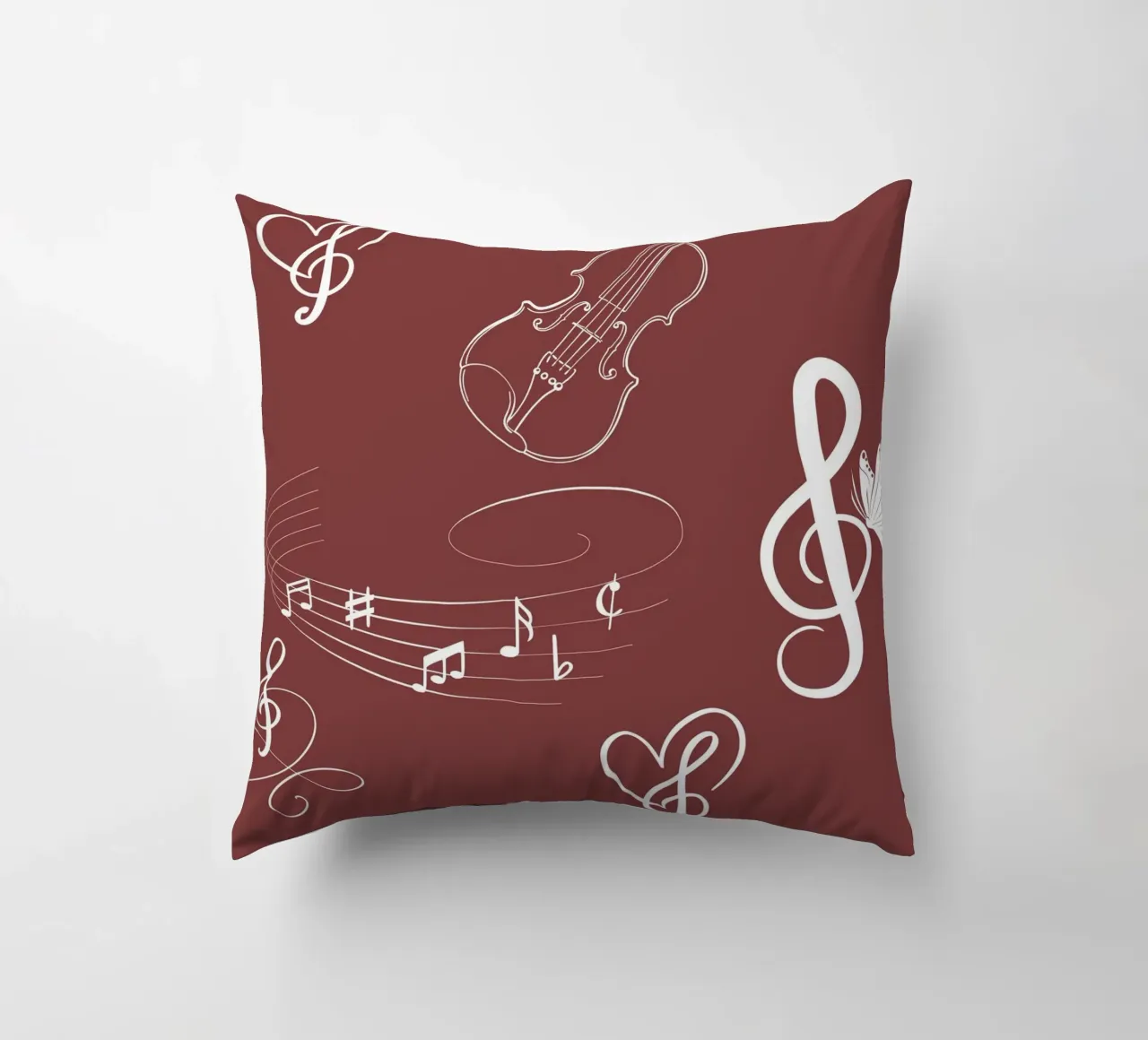 Design musicale con cuore, violino e farfalla - Bordeaux cuscino da StrindesignStudio