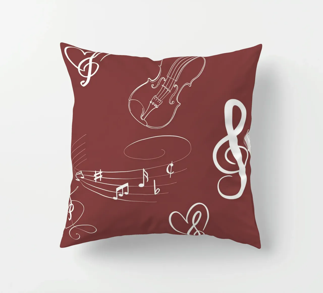 Design musicale con cuore, violino e farfalla - Bordeaux cuscino da StrindesignStudio