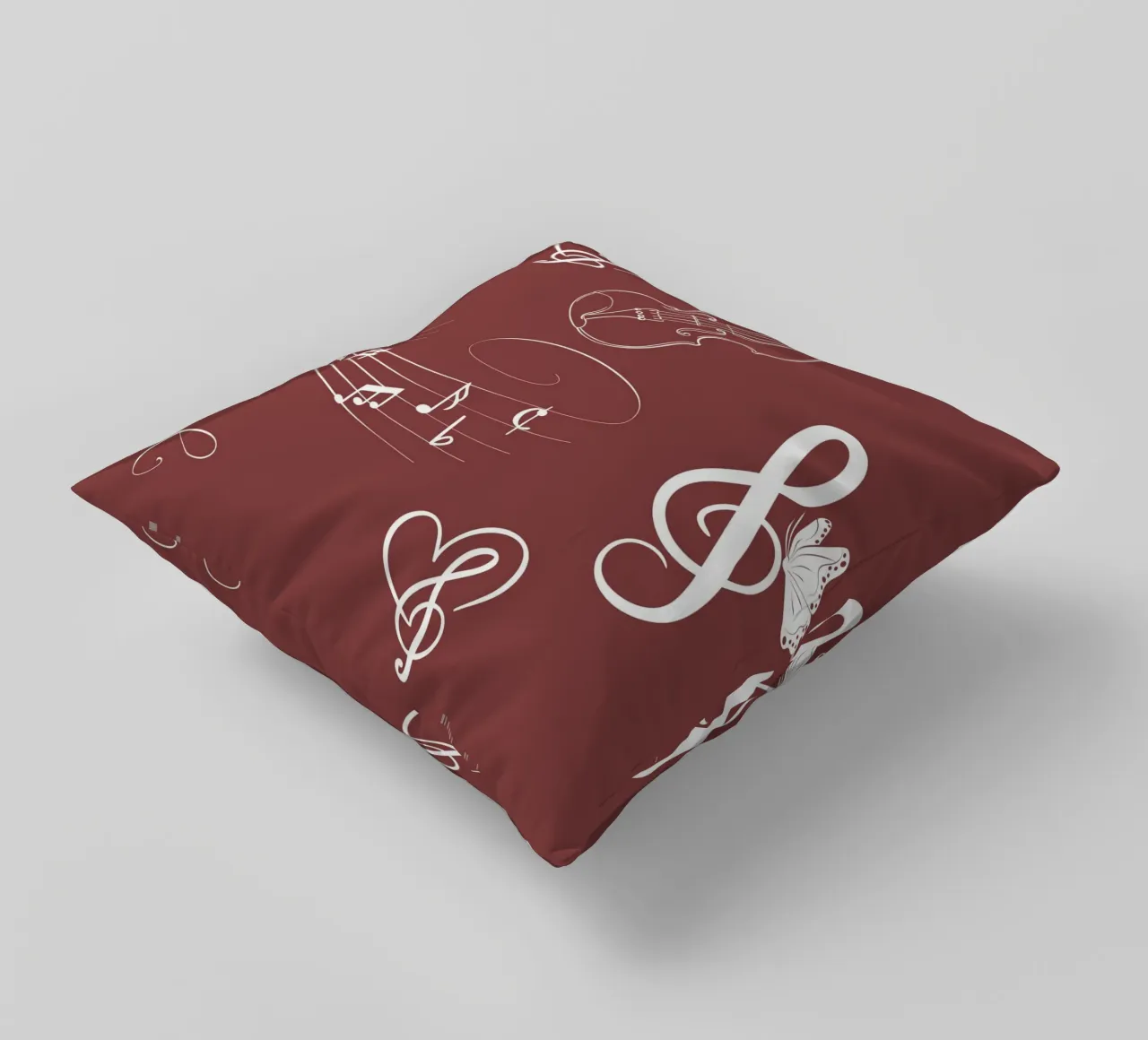 Design musicale con cuore, violino e farfalla - Bordeaux cuscino da StrindesignStudio