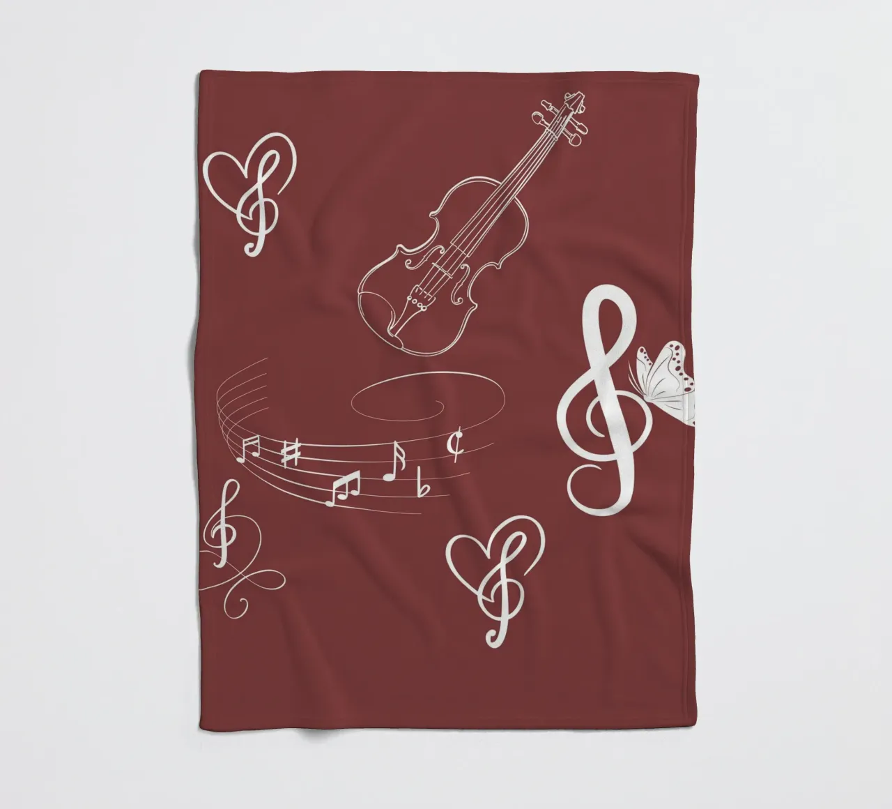 Design musicale con cuore, violino e farfalla - Bordeaux coperta in pile da StrindesignStudio