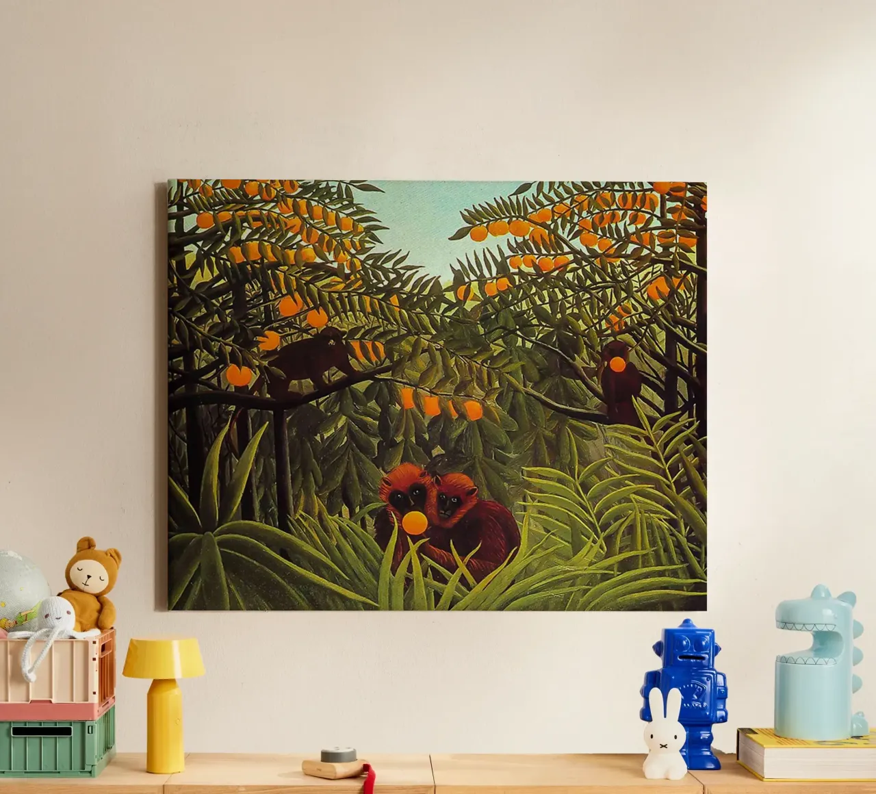 Henri Rousseau - Apes in an Orange Grove tela con Cornice a cassetta da Art United