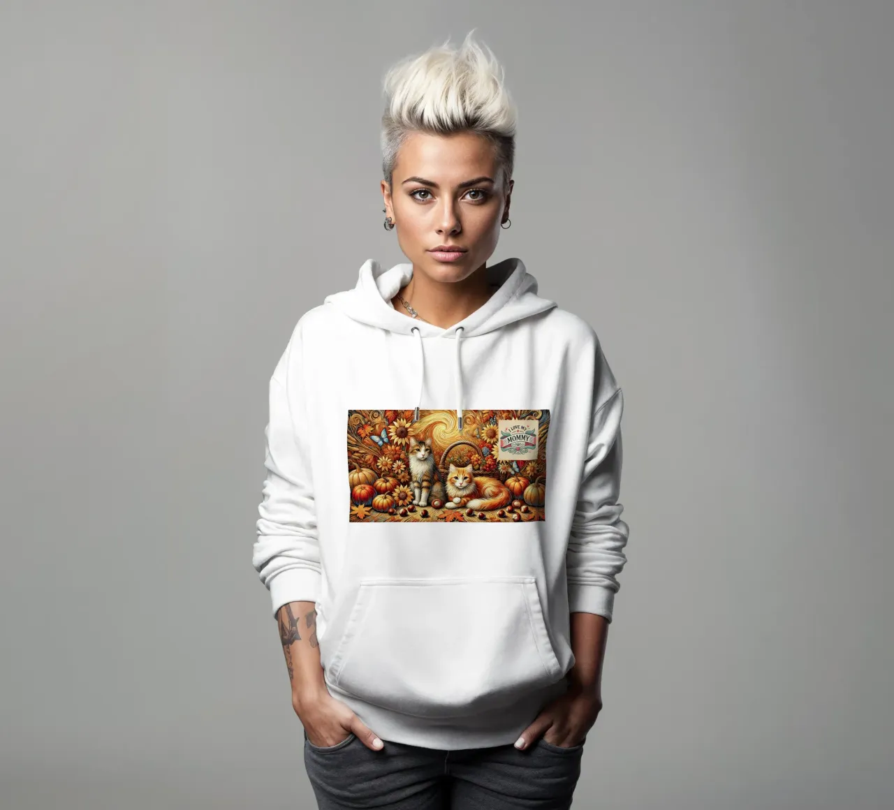 I LOVE MY MOMMY IN AUTUMN, Kittycat Edition felpa con cappuccio da Vintage Van Gogh