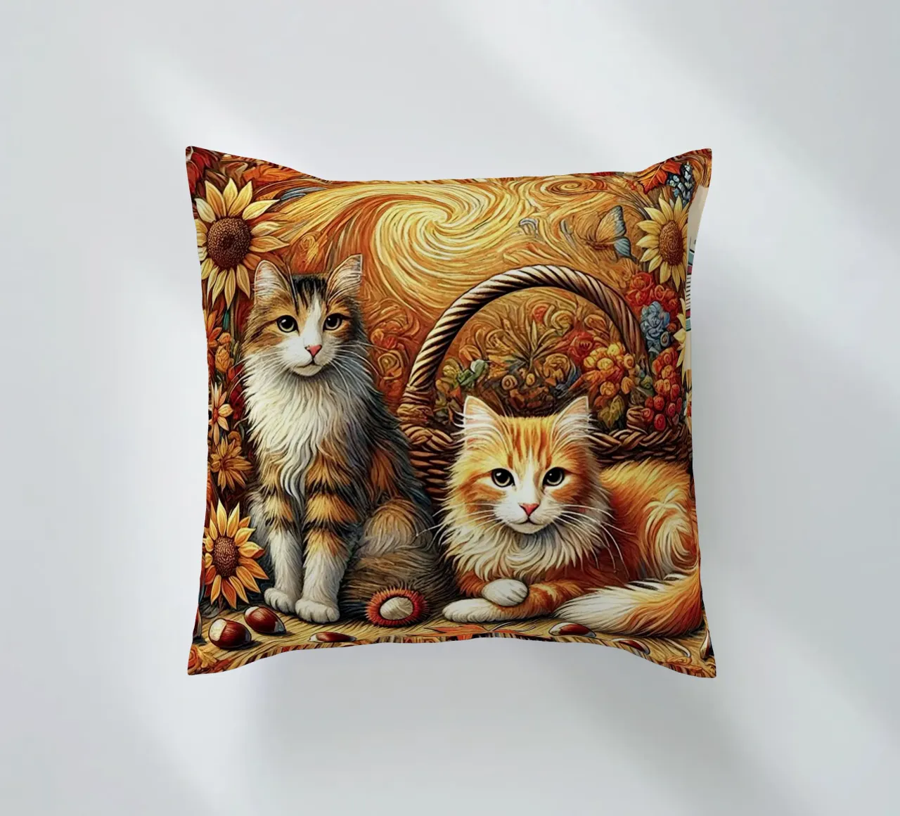 I LOVE MY MOMMY IN AUTUMN, Kittycat Edition cuscino da Vintage Van Gogh