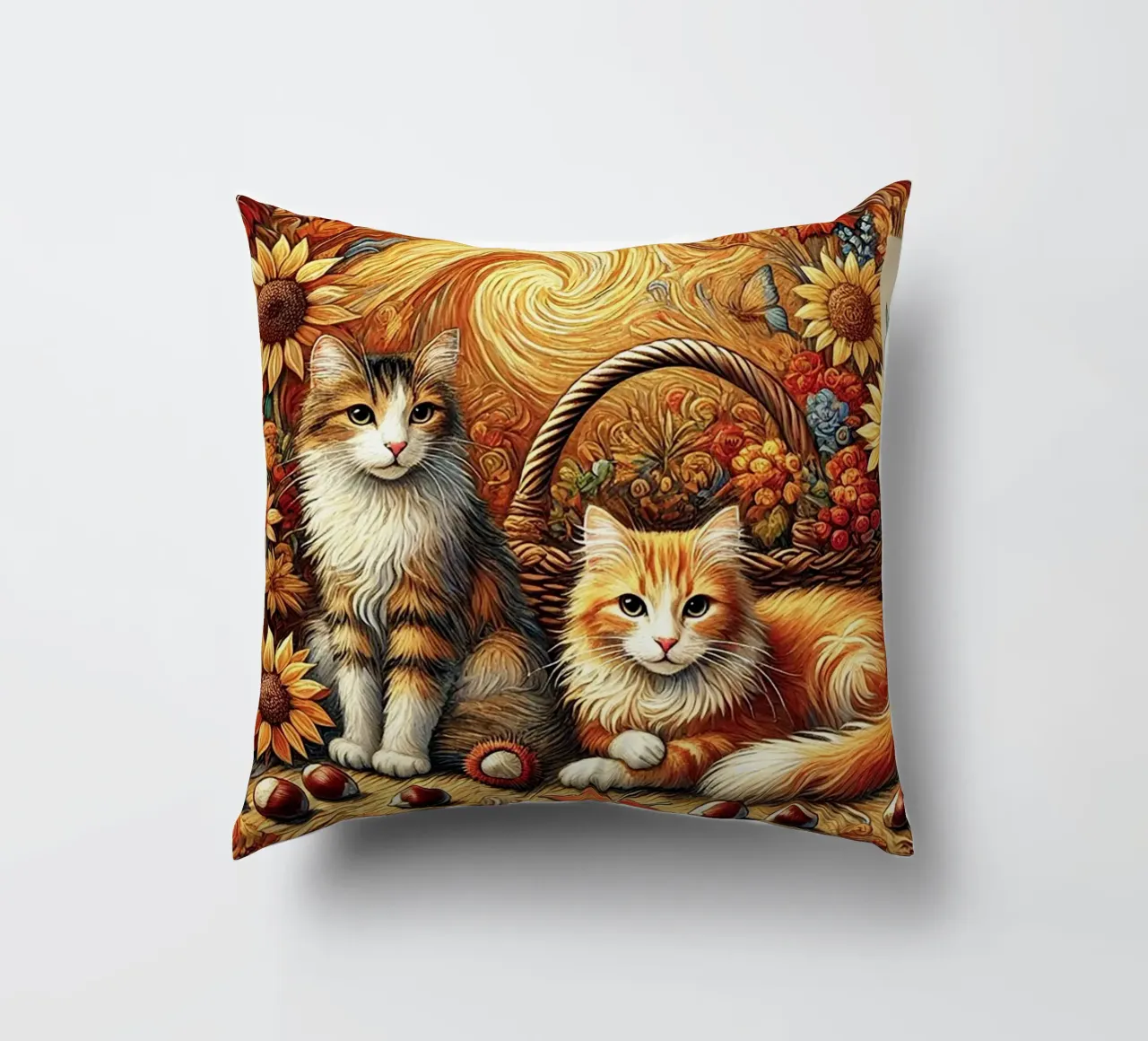 I LOVE MY MOMMY IN AUTUMN, Kittycat Edition cuscino da Vintage Van Gogh