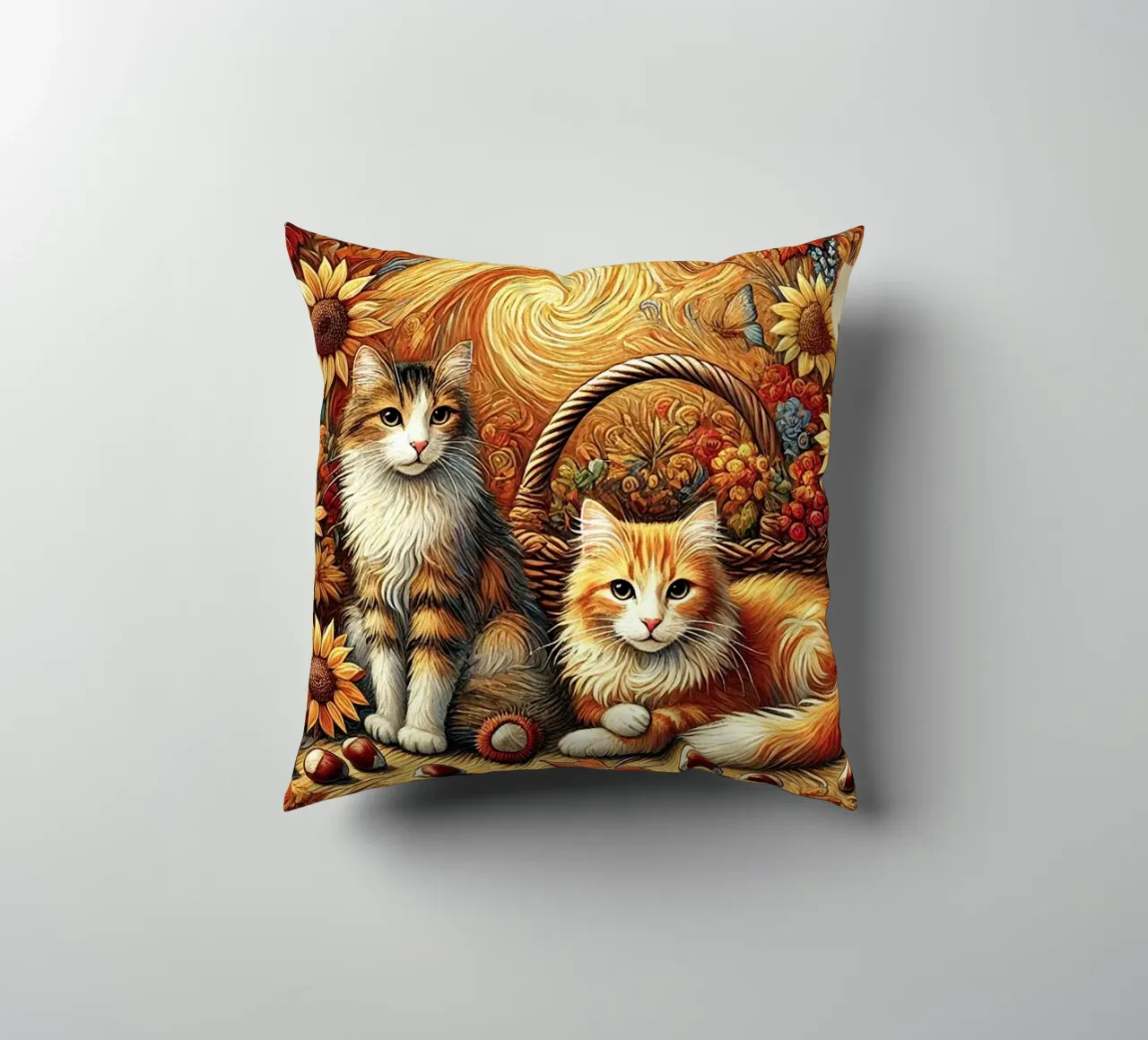 I LOVE MY MOMMY IN AUTUMN, Kittycat Edition cuscino da Vintage Van Gogh