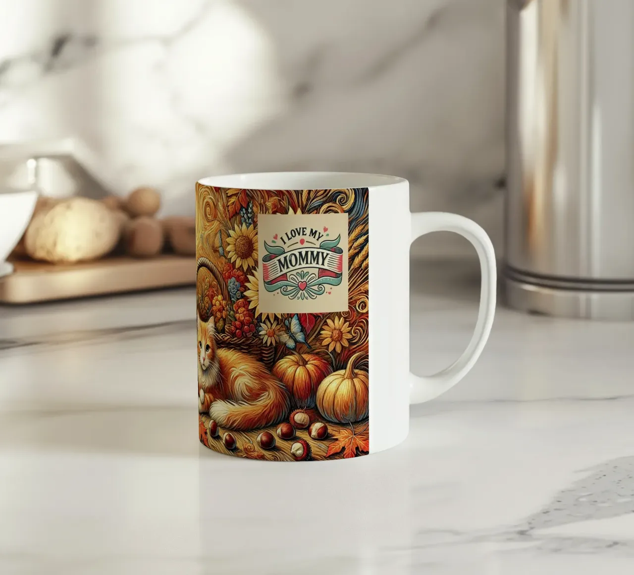 I LOVE MY MOMMY IN AUTUMN, Kittycat Edition tazza in ceramica da Vintage Van Gogh