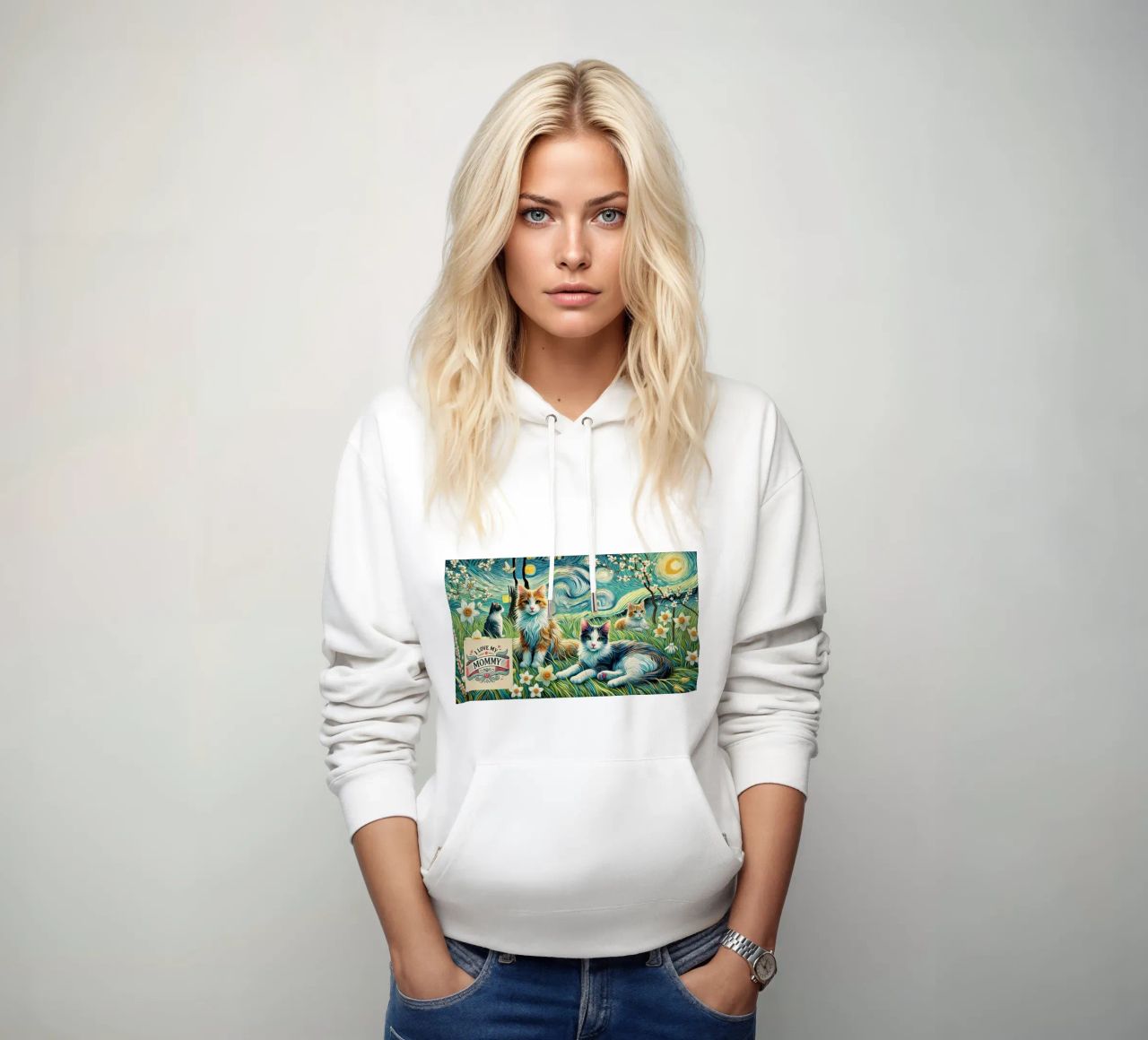 I LOVE MY MOMMY IN SPRING, Kittycat Edition felpa con cappuccio da Vintage Van Gogh
