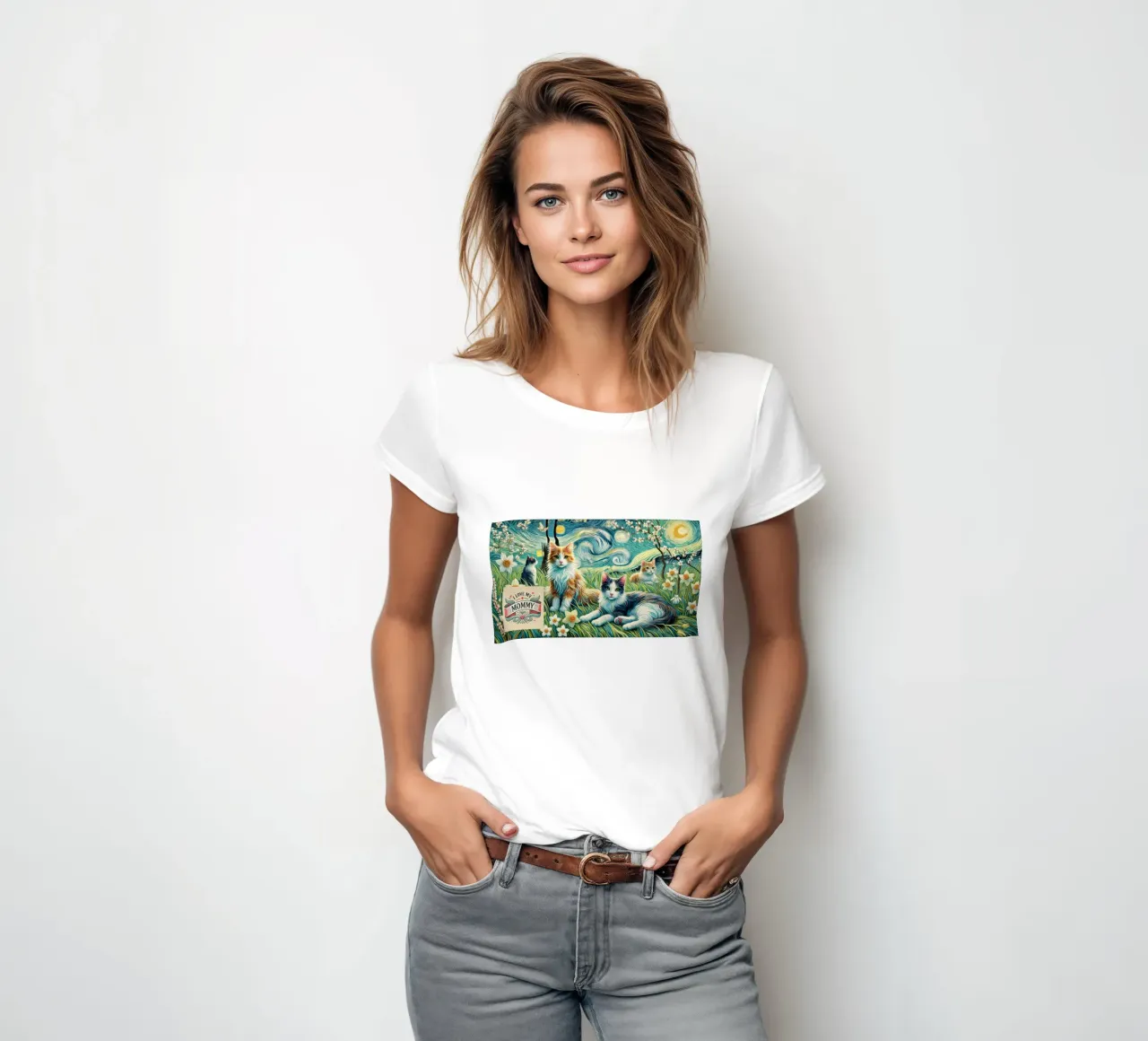 I LOVE MY MOMMY IN SPRING, Kittycat Edition women's fitted t-shirt by Vintage Van Gogh