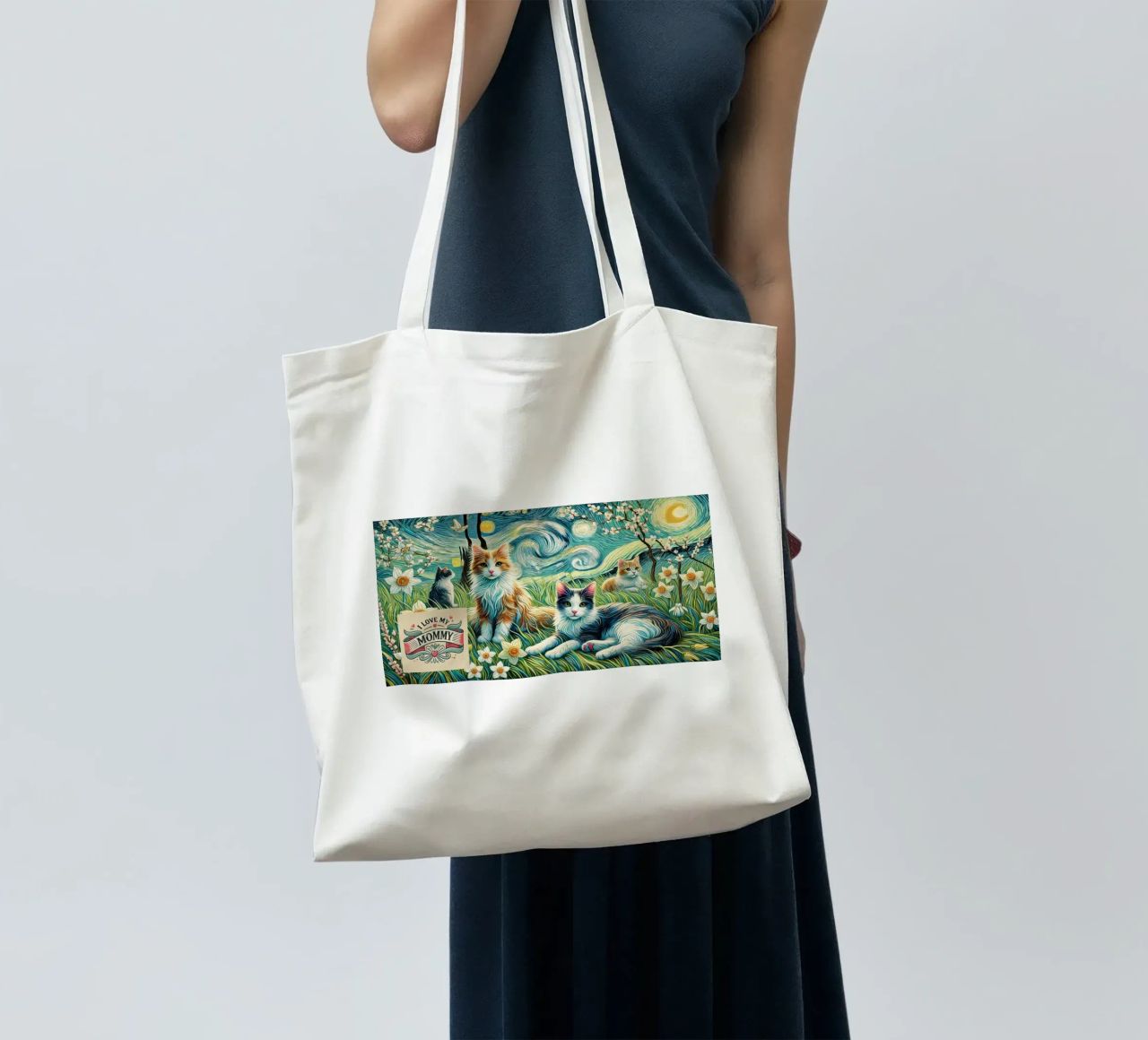 I LOVE MY MOMMY IN SPRING, Kittycat Edition borsa in juta da Vintage Van Gogh