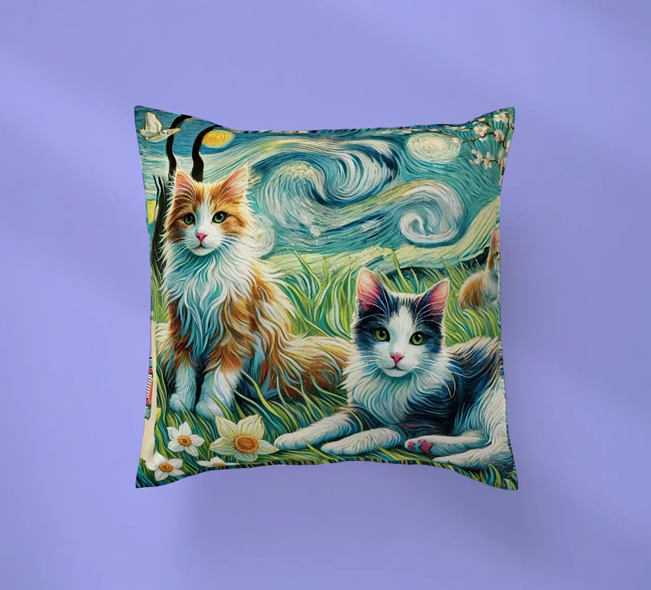 I LOVE MY MOMMY IN SPRING, Kittycat Edition cuscino da Vintage Van Gogh