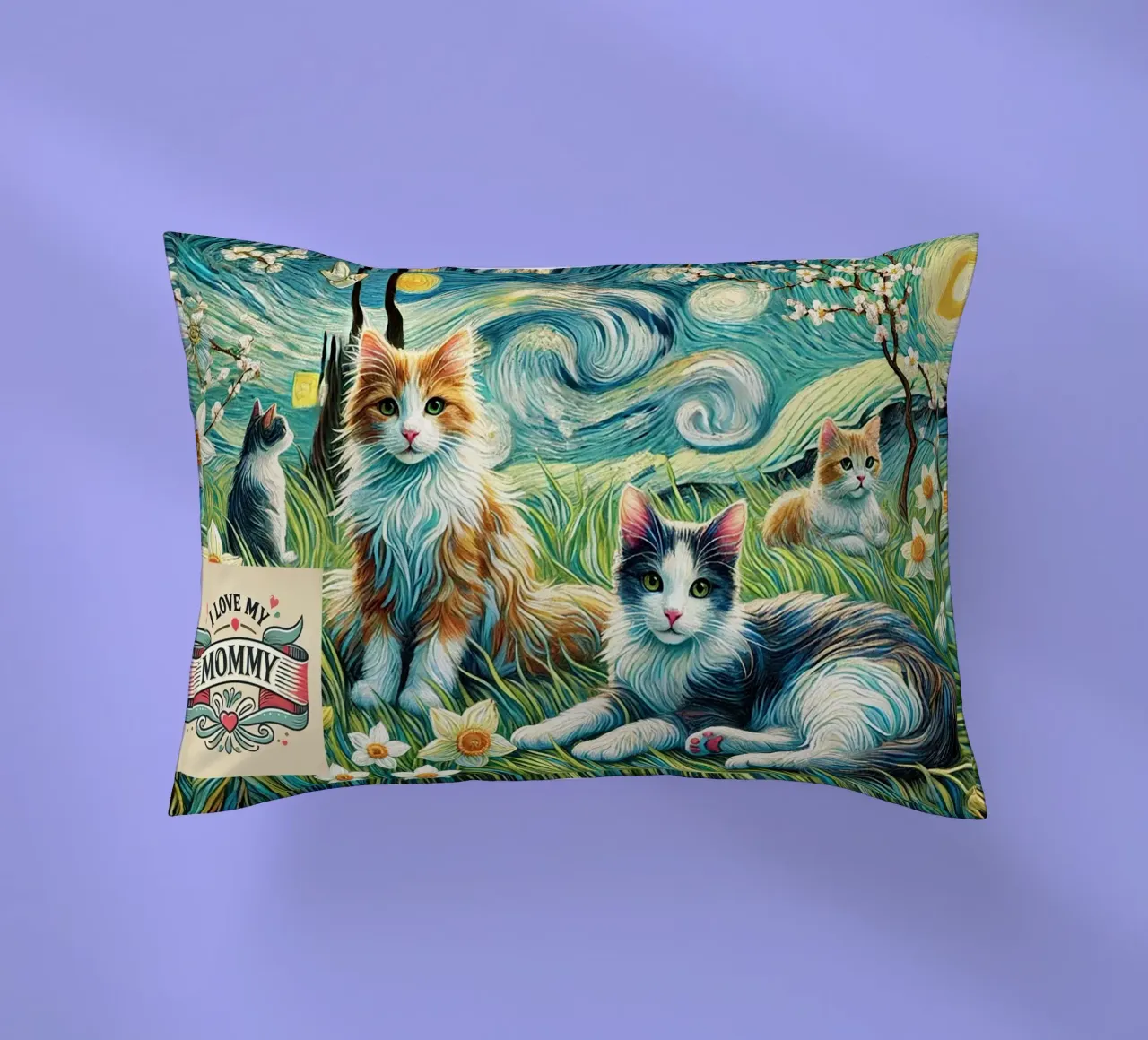 I LOVE MY MOMMY IN SPRING, Kittycat Edition cuscino da Vintage Van Gogh