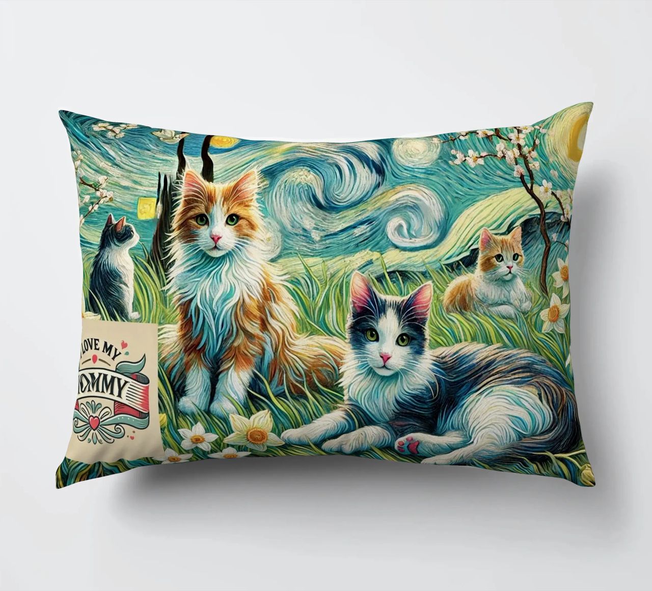 I LOVE MY MOMMY IN SPRING, Kittycat Edition cuscino da Vintage Van Gogh