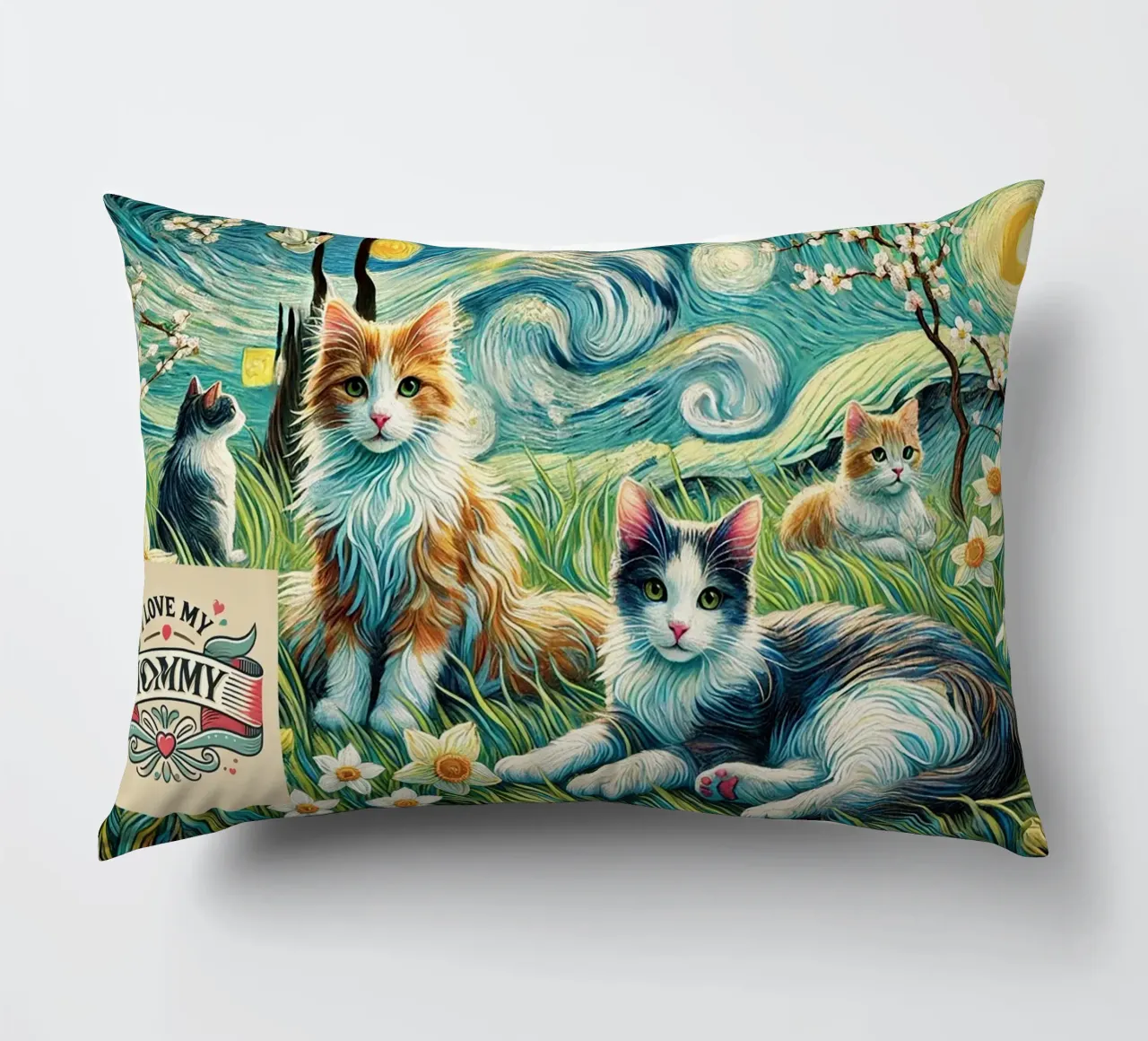 I LOVE MY MOMMY IN SPRING, Kittycat Edition cuscino da Vintage Van Gogh