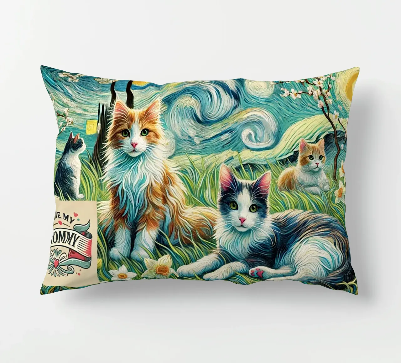 I LOVE MY MOMMY IN SPRING, Kittycat Edition cuscino da Vintage Van Gogh