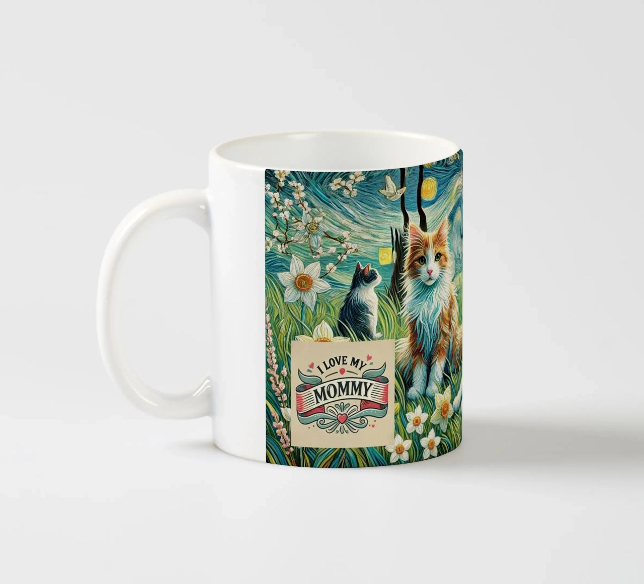 I LOVE MY MOMMY IN SPRING, Kittycat Edition tazza in ceramica da Vintage Van Gogh