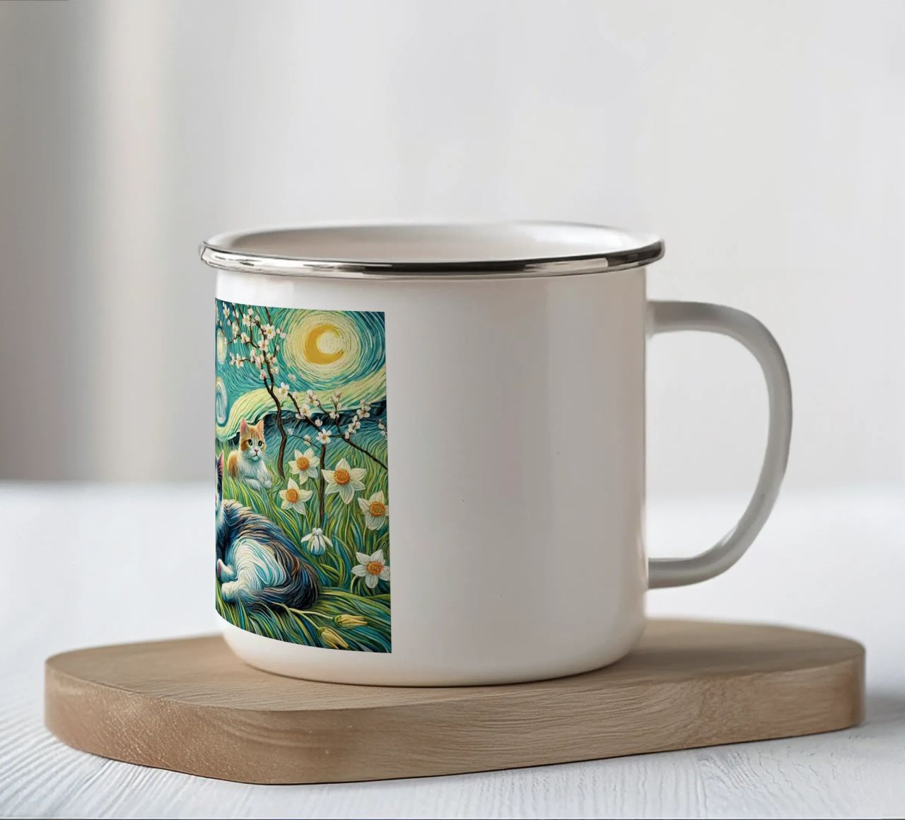 I LOVE MY MOMMY IN SPRING, Kittycat Edition tazza in smalto da Vintage Van Gogh