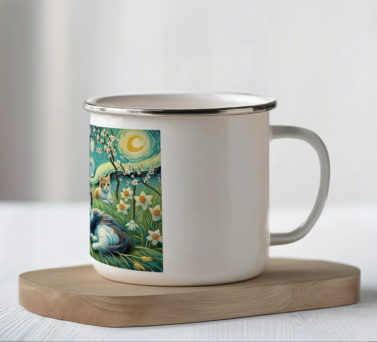 I LOVE MY MOMMY IN SPRING, Kittycat Edition tazza in smalto da Vintage Van Gogh