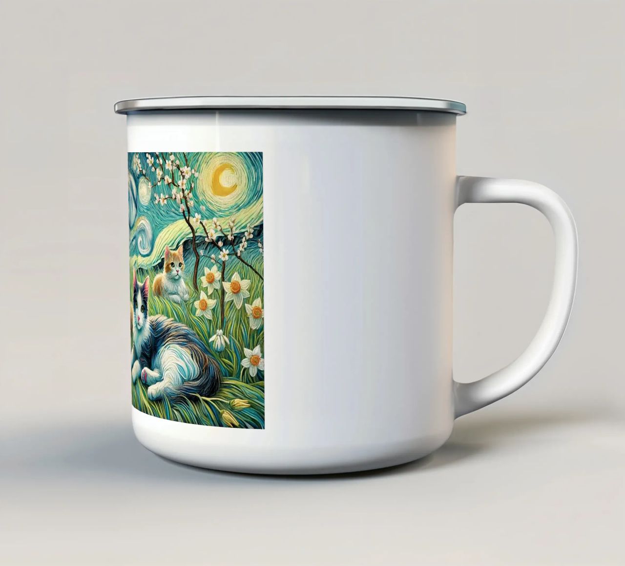 I LOVE MY MOMMY IN SPRING, Kittycat Edition tazza in smalto da Vintage Van Gogh