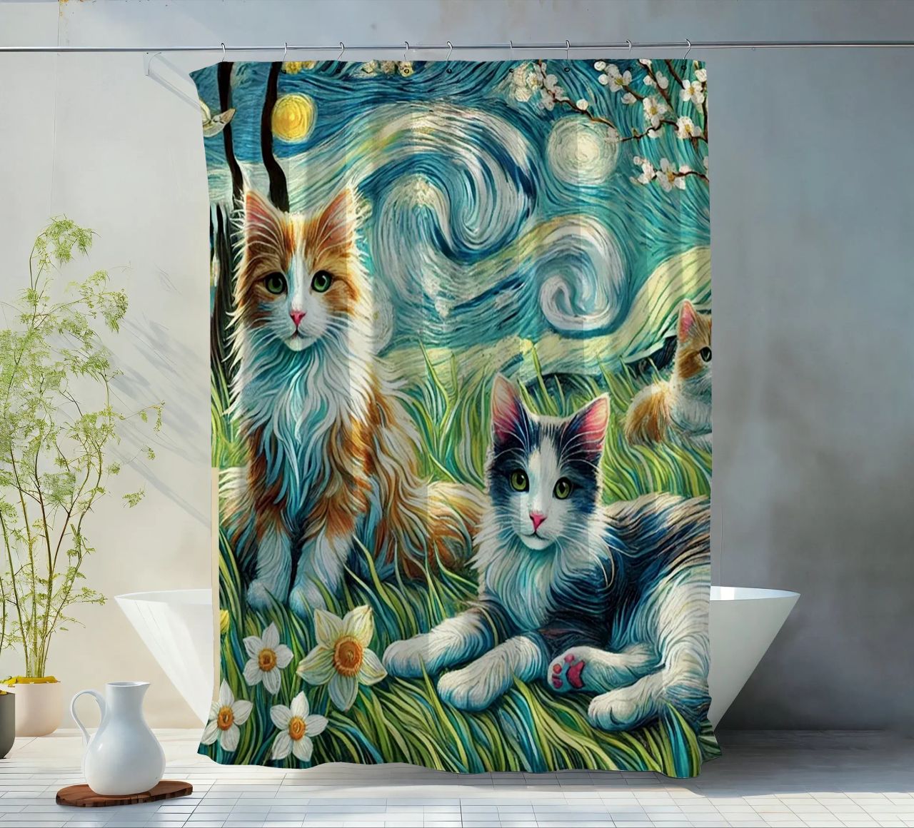 I LOVE MY MOMMY IN SPRING, Kittycat Edition tenda da doccia da Vintage Van Gogh