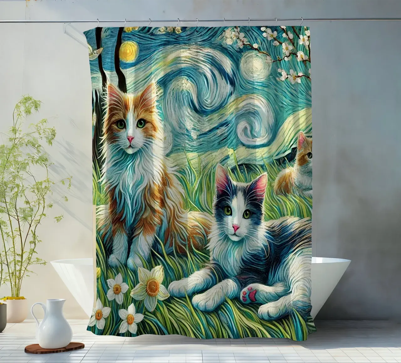 I LOVE MY MOMMY IN SPRING, Kittycat Edition shower curtain by Vintage Van Gogh