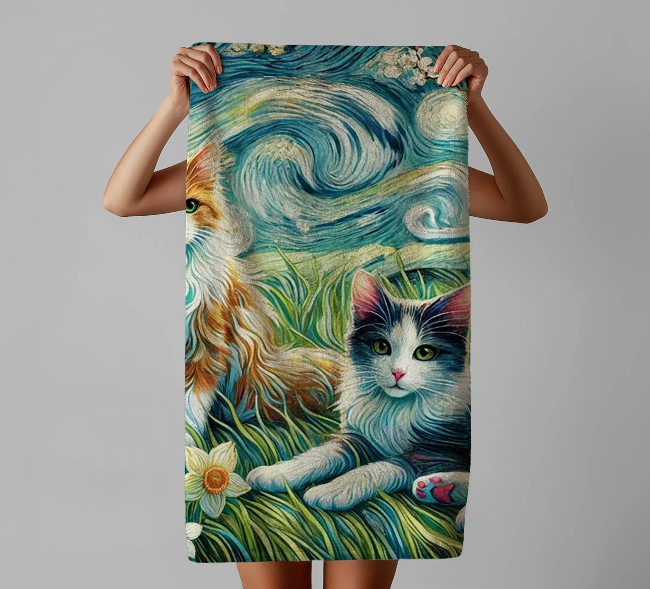 I LOVE MY MOMMY IN SPRING, Kittycat Edition asciugamano da bagno da Vintage Van Gogh