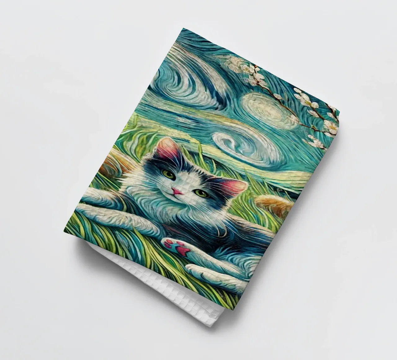 I LOVE MY MOMMY IN SPRING, Kittycat Edition torchon de Vintage Van Gogh